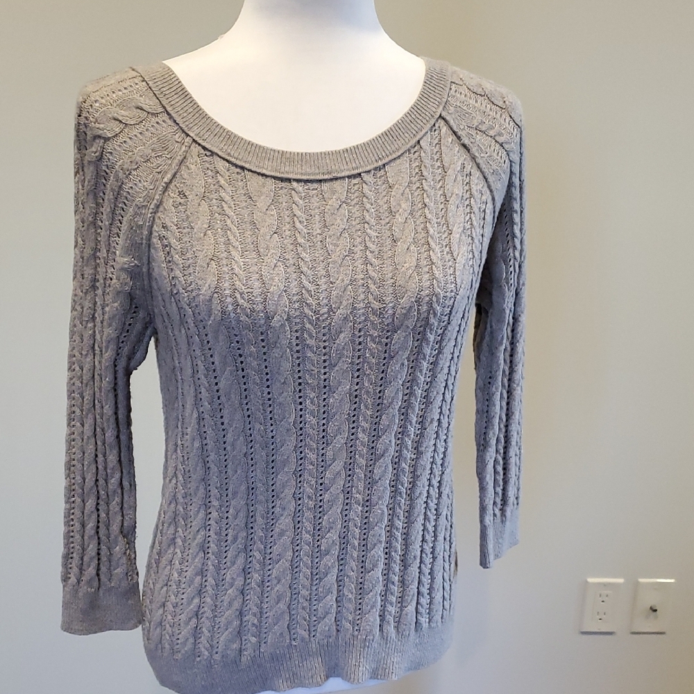American Eagle Outfitters Cream Crew Neck Sweater with Cable Knit